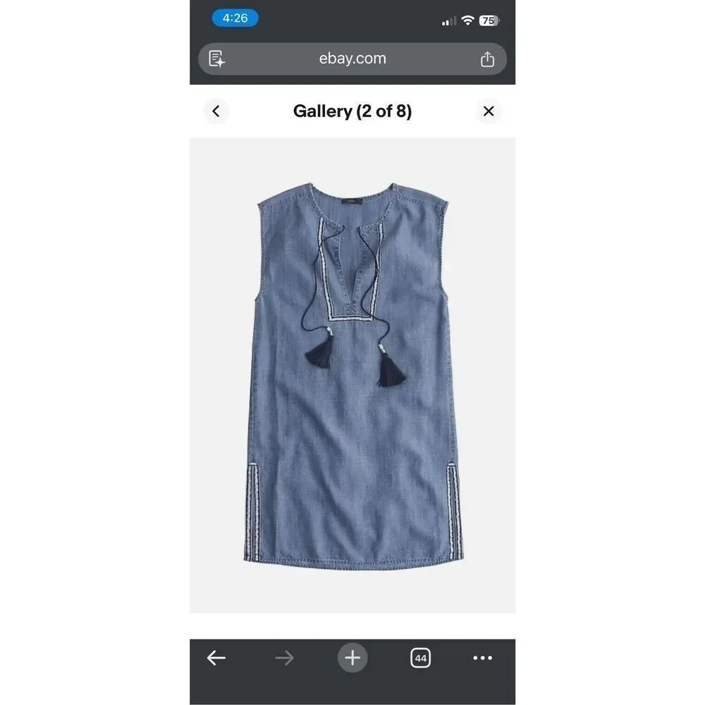 J. Crew Womens Chambray Tunic Dress S Swim Coverup Metallic Silver Trim Vacay